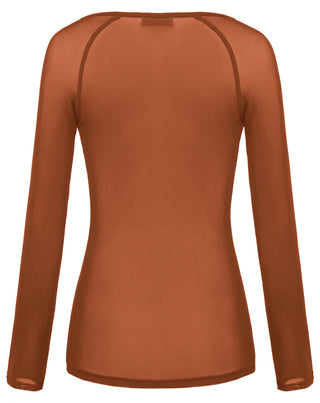 Women's Long Sleeve Scoop Neck See-through T-shirt Tops