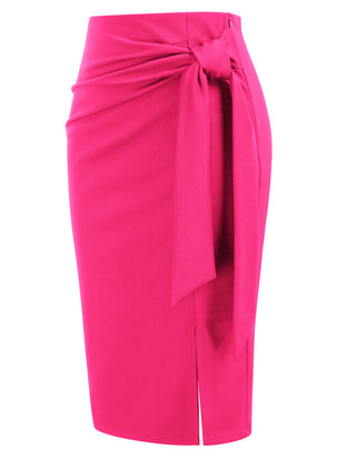 Bow-Knot Decorated Skirt High Waist Side Slit Bodycon Skirt