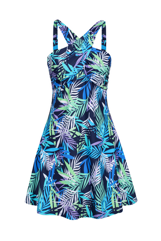 Women 2pcs Swimsuit Halterneck Padded Swim Dress+Briefs Swimwear