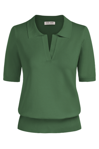 Lapel Collar Sweater Loose Fit Short Sleeve Ribbed Hem Knitted Tops