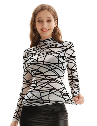 See-Through Mesh Sheer Long Sleeve Blouse Club-wear