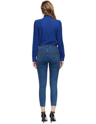 Women Bow-Knot Decorated Shirt Pullover Long Sleeves V-Neck Tops