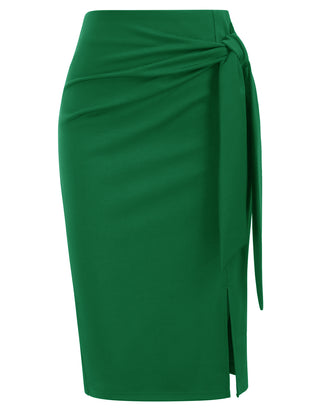 Bow-Knot Decorated Skirt High Waist Side Slit Bodycon Skirt