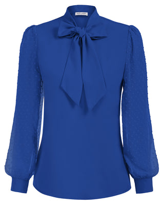 Women Bow-Knot Decorated Shirt Pullover Long Sleeves V-Neck Tops