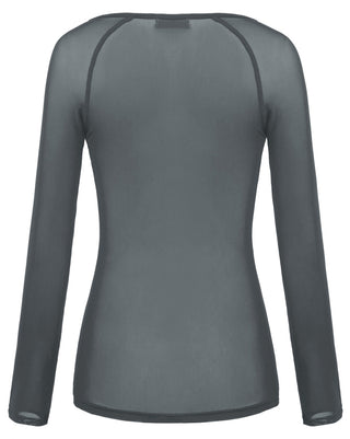 Women's Long Sleeve Scoop Neck See-through T-shirt Tops