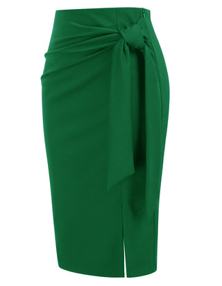 Bow-Knot Decorated Skirt High Waist Side Slit Bodycon Skirt