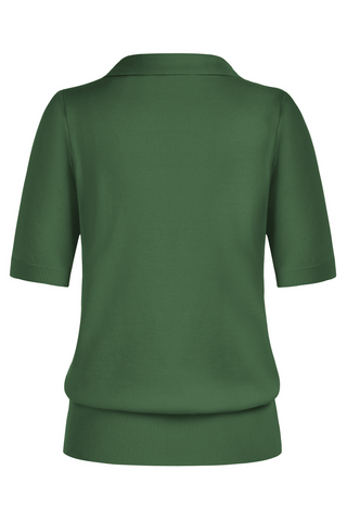 Lapel Collar Sweater Loose Fit Short Sleeve Ribbed Hem Knitted Tops