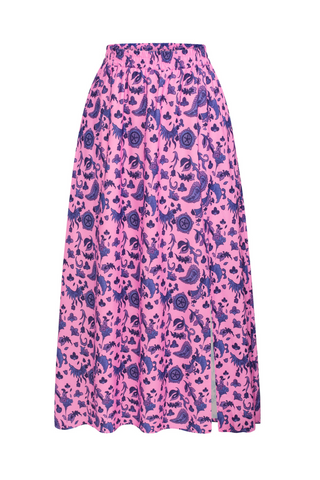 KK Women Front Slit Swing Skirt Elastic High Waist Below Mid-Calf A-Line Skirt