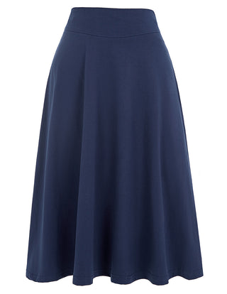 Stretchy Cotton High Waist A-line Flared Skirt Midi Skirt