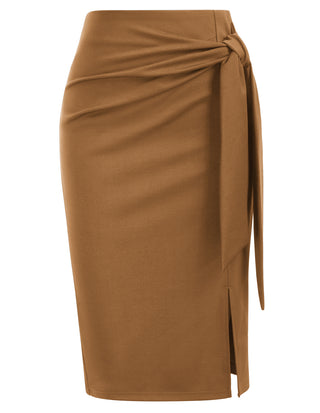 Bow-Knot Decorated Skirt High Waist Side Slit Bodycon Skirt