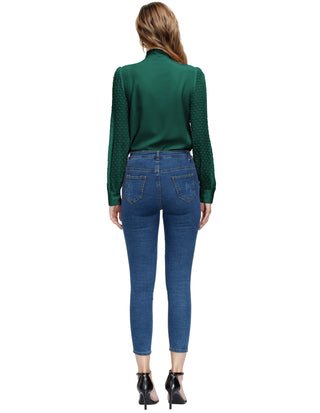 Women Bow-Knot Decorated Shirt Pullover Long Sleeves V-Neck Tops