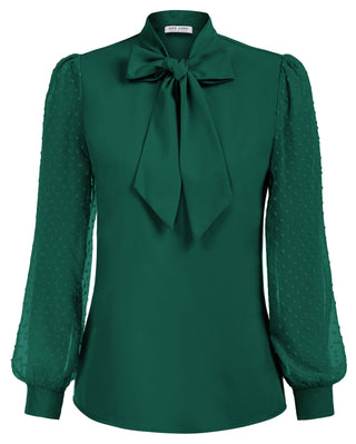 Women Bow-Knot Decorated Shirt Pullover Long Sleeves V-Neck Tops