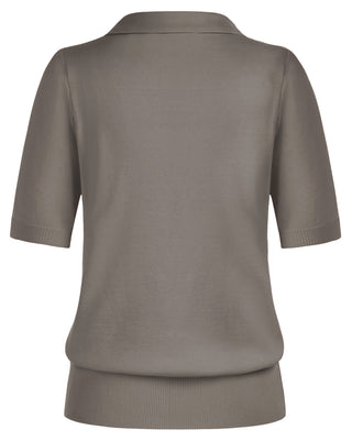 Lapel Collar Sweater Loose Fit Short Sleeve Ribbed Hem Knitted Tops