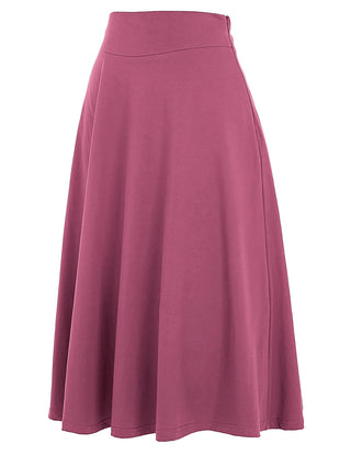 Stretchy Cotton High Waist A-line Flared Skirt Midi Skirt