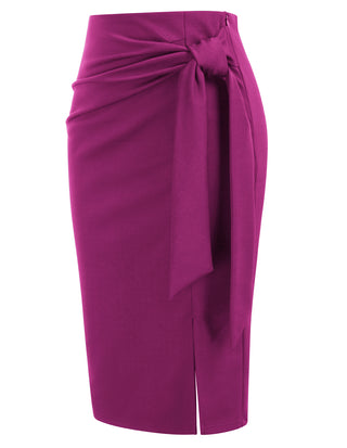 Bow-Knot Decorated Skirt High Waist Side Slit Bodycon Skirt