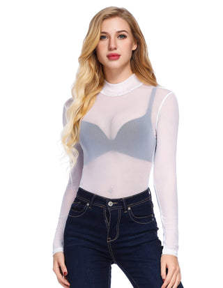 See-Through Mesh Sheer Long Sleeve Blouse Club-wear