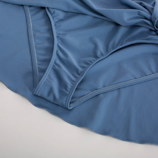 Women V-Neck Swim Dress with Attached Briefs Ruched Padded Swimwear