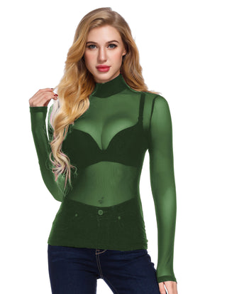 See-Through Mesh Sheer Long Sleeve Blouse Club-wear
