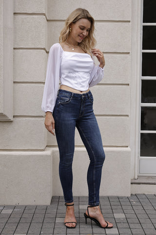 Women Corset Tops Sheer Long Sleeve Blouse Crop Tops Off The Shoulder Shirts Square Neck Fall Blouses 2023