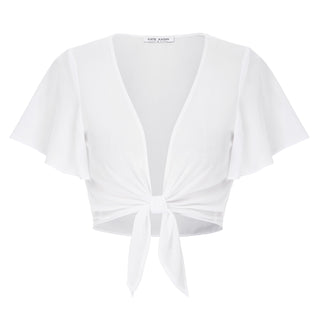 Tie Front Shrug Chiffon Short Flutter Sleeves Semi