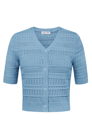 Women Cropped Cardigan Short Sleeve V-Neck Hollowed-out Sweater Knitwear