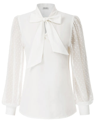 Women Bow-Knot Decorated Shirt Pullover Long Sleeves V-Neck Tops