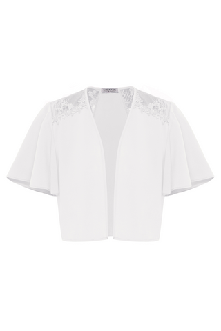 Women Lace Patchwork Tops Short Flounce Sleeve Open Front Chiffon Tops