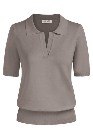 Lapel Collar Sweater Loose Fit Short Sleeve Ribbed Hem Knitted Tops