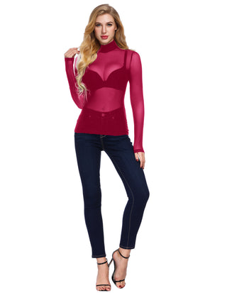 See-Through Mesh Sheer Long Sleeve Blouse Club-wear