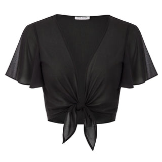 Tie Front Shrug Chiffon Short Flutter Sleeves Semi