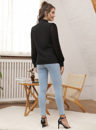 Women Bow-Knot Decorated Shirt Pullover Long Sleeves V-Neck Tops