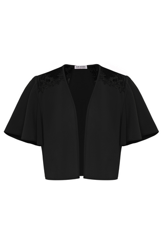 Women Lace Patchwork Tops Short Flounce Sleeve Open Front Chiffon Tops