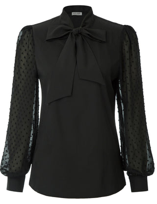 Women Bow-Knot Decorated Shirt Pullover Long Sleeves V-Neck Tops