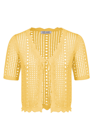 Women Hollowed-out Cardigan Short Sleeve V-Neck Tie-Front Shrug Knitwear