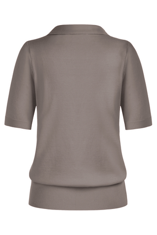 Lapel Collar Sweater Loose Fit Short Sleeve Ribbed Hem Knitted Tops