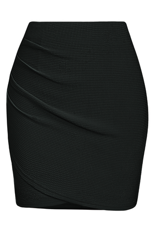 Women Ruched Skirt Elastic Waist Wrap Hem Mid-Thigh Length Bodycon Skirt
