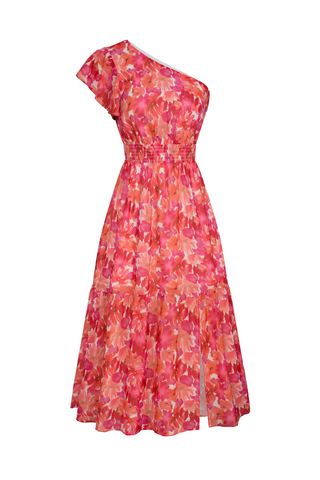 KK Women Elastic Waist Dress Short Sleeve Front Slit Tired A-Line Dress