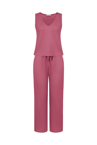 Women Comfy Outfits Sleeveless V-Neck Tank Top+Elastic Drawstring Waist Pants