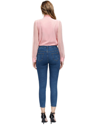 Women Bow-Knot Decorated Shirt Pullover Long Sleeves V-Neck Tops