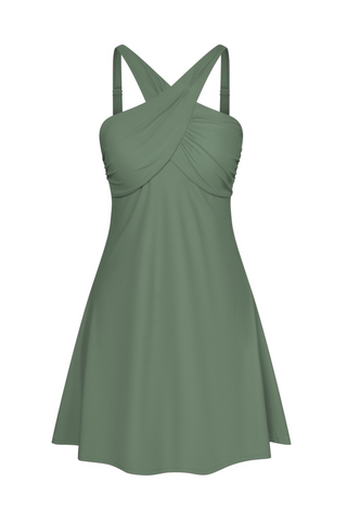 Women 2pcs Swimsuit Halterneck Padded Swim Dress+Briefs Swimwear