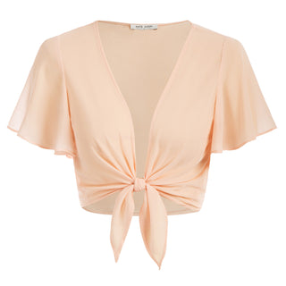 Tie Front Shrug Chiffon Short Flutter Sleeves Semi