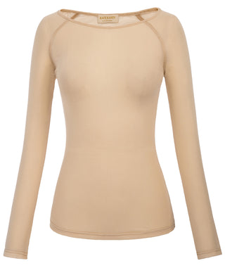 Women's Long Sleeve Scoop Neck See-through T-shirt Tops