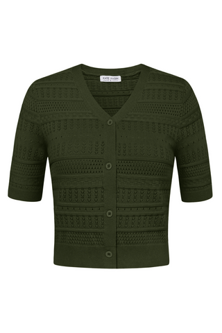 Women Cropped Cardigan Short Sleeve V-Neck Hollowed-out Sweater Knitwear