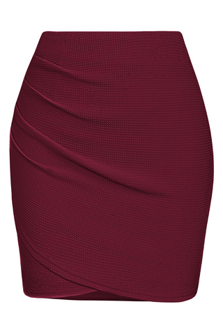 Women Ruched Skirt Elastic Waist Wrap Hem Mid-Thigh Length Bodycon Skirt