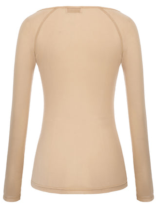 Women's Long Sleeve Scoop Neck See-through T-shirt Tops