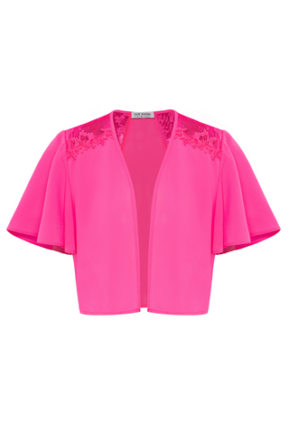 Women Lace Patchwork Tops Short Flounce Sleeve Open Front Chiffon Tops