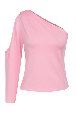 KK Women Asymmetric One-Shoulder Tops Single Long Sleeve Oblique Neck Tops