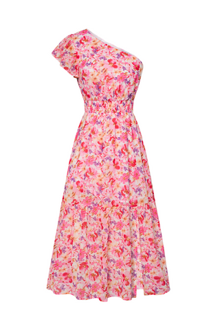 KK Women Elastic Waist Dress Short Sleeve Front Slit Tired A-Line Dress