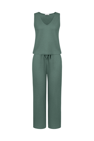 Women Comfy Outfits Sleeveless V-Neck Tank Top+Elastic Drawstring Waist Pants