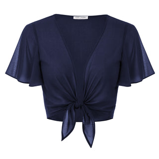 Tie Front Shrug Chiffon Short Flutter Sleeves Semi